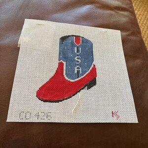 New USA Boot Needlepoint Canvas red white blue cowboy